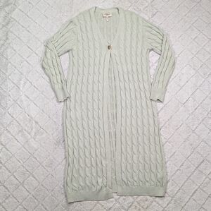 Ollari Anthropologie Sweater Womens L Green Pistachio Cable Knit Cardigan Long